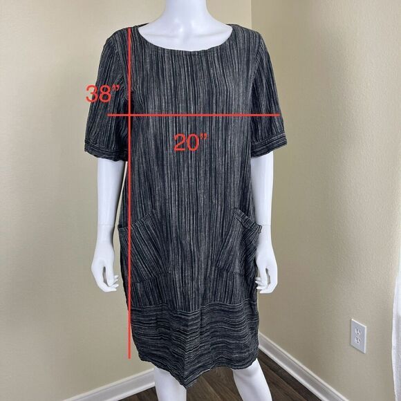 Lisa Bayne Women's Size S Black Stripe Woven Linen Shift Dress Lagenlook Artisan - Picture 6 of 12